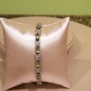 Peridot And Diamond Gold Over Silver Tennis Bracelet